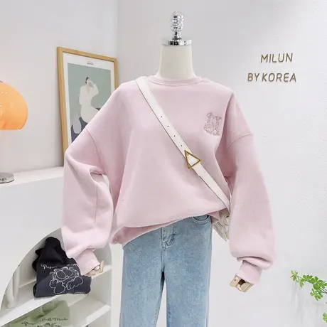 奶呼呼卫衣加绒加厚2022秋冬款韩版前后刺绣百搭休闲圆领减龄上衣图片