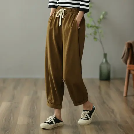 dza 高腰显瘦九分休闲裤2023春季新款女士宽松阔腿裤直筒工装裤子图片