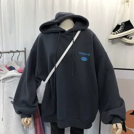 卫衣女加绒加厚2020秋冬新款韩版ins潮字母宽松百搭连帽外套上衣商品大图