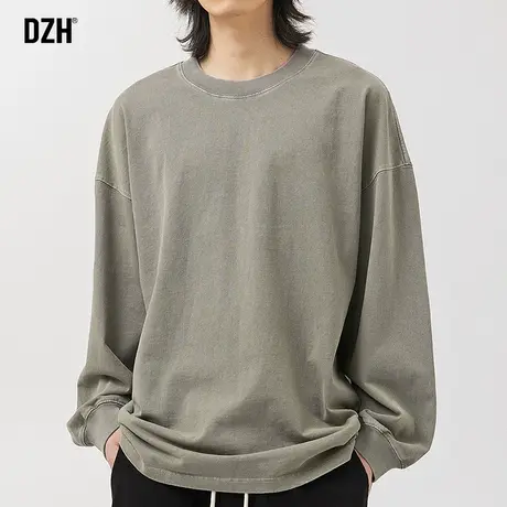 男士秋季纯色t恤男长袖圆领2023新款纯棉百搭上衣打底衫秋衣男款商品大图