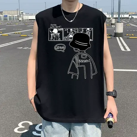 美式坎肩背心男夏季2025新款休闲运动纯棉无袖T恤潮牌宽松上衣服图片
