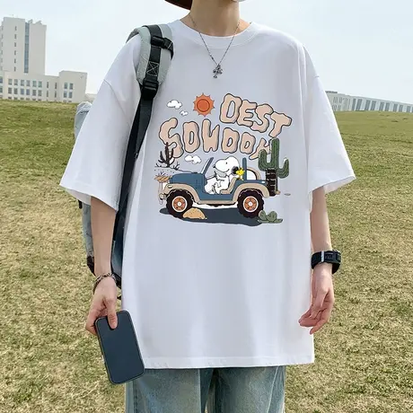 短袖t恤男夏季新款美式港风oversize潮牌半袖宽松纯棉上衣体恤衫商品大图