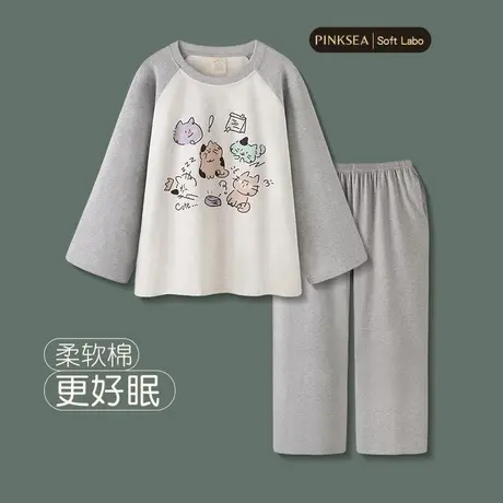 睡衣女款春秋新款柔软棉长袖长裤套装可爱大码猫咪可外穿家居服图片