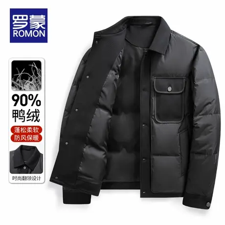 罗蒙男士羽绒服秋冬季2025新款加厚工装夹克翻领冬装保暖休闲外套商品大图