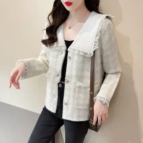 女士小香风水貂绒短外套女款秋季2023年新款时尚洋气蕾丝开衫春秋图片