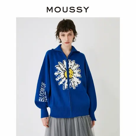 MOUSSY 新品通勤太阳花翻领宽松拉链针织开衫外套028HS870-0261商品大图