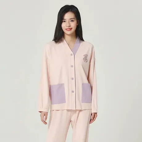 秋鹿【清仓仅剩大码】纯棉睡衣女长袖春秋款针织全棉套装家居服女商品大图