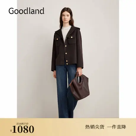 【100美丽奴羊毛】Goodland美地秋季休闲连帽短外套图片