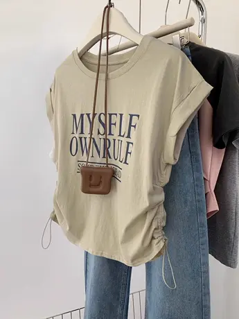 无袖坎肩t恤女夏2023新款抽绳高级感穿搭小个子短袖ins潮短款上衣商品大图