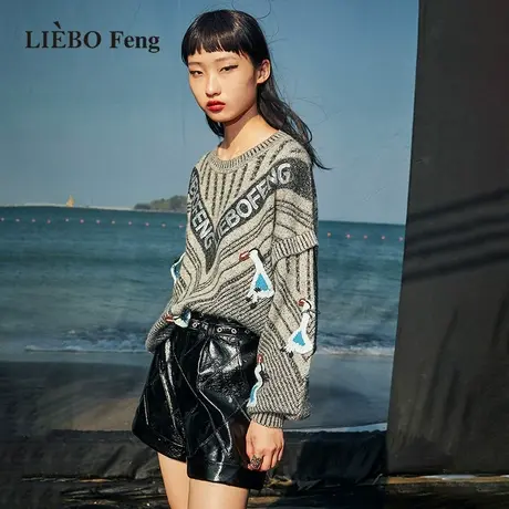 裂帛LIEBOFeng商场同款甜酷机车风个性A字阔腿修身百搭皮裤短裤图片