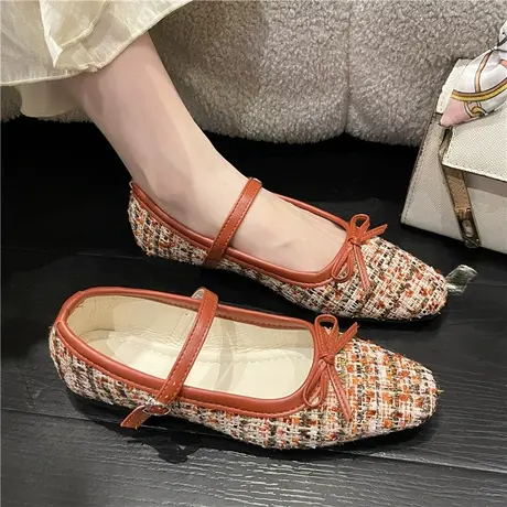 小香风单鞋女浅口豆豆鞋2023年新款春秋温柔风晚晚鞋平底玛丽珍鞋商品大图