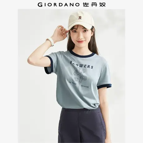 佐丹奴短袖T恤女新款纯棉撞色边甜美花朵印花圆领体恤女05324406商品大图