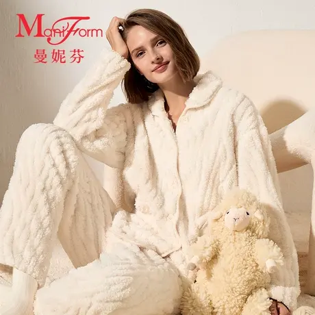 曼妮芬法兰绒家居服套装女士舒适宽松落肩加厚女生起居服20320719商品大图