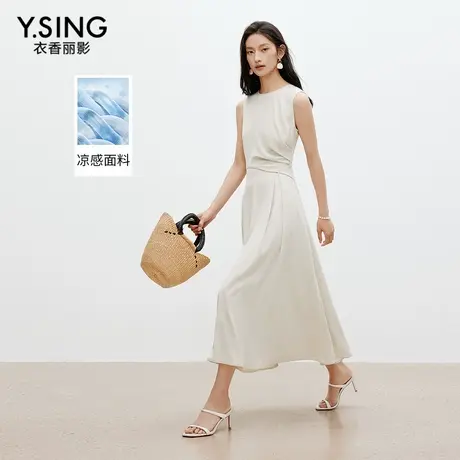 【直播】无袖收腰褶皱连衣裙女2025夏装新款法式茶歇裙子商品大图