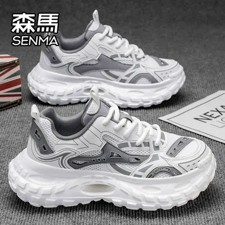 森马男鞋夏季透气网面百搭青少年运动休闲厚底内增高小白老爹潮鞋商品大图