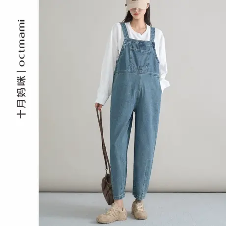 十月妈咪孕妇牛仔气球背带裤2025新款春秋季外穿宽松遮肚托腹裤子商品大图