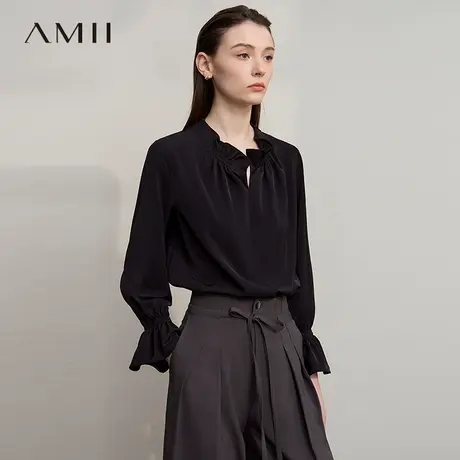 Amii【韩系甜美衬衫】25秋韩系时尚甜美领口抽褶木耳边衬衣衬衫女商品大图