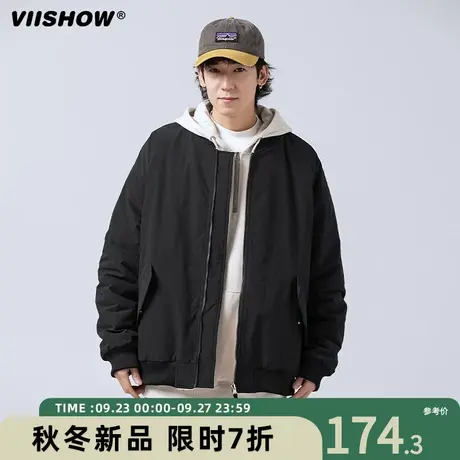 VIISHOW秋冬季新品棉衣男两面穿日系复古刺绣拼色潮牌宽松外套商品大图