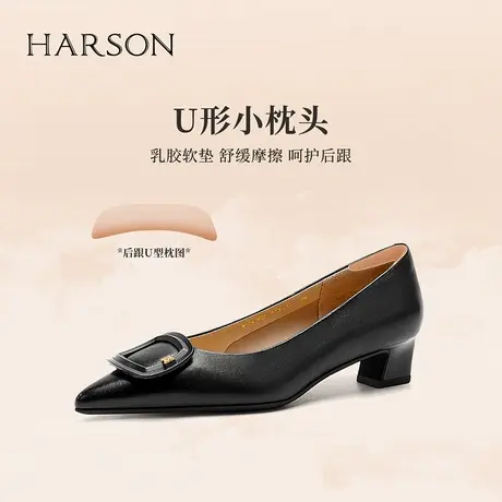 【静音系列】哈森秋季新款通勤不累脚粗跟单鞋女皮鞋HL247905商品大图