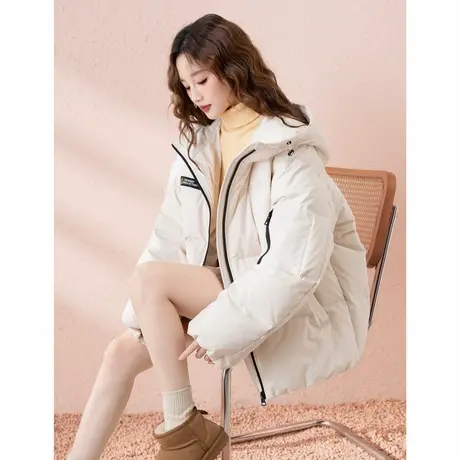 唐狮独特超好看羽绒服女冬2024新款白色连帽面包服短款羽绒外套商品大图