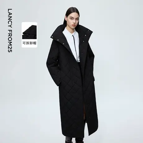 朗姿可拆卸帽子长款通勤棉服简时尚廓形棉服大衣2025年冬季新款图片