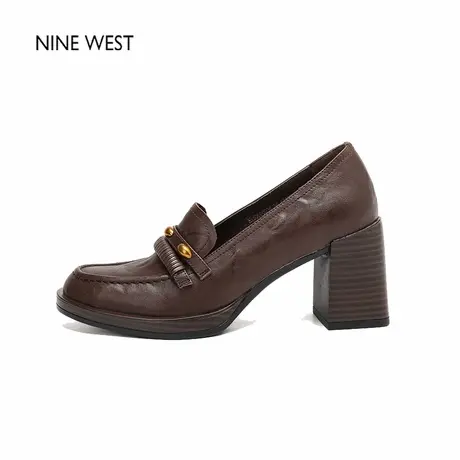 Nine West/玖熙2025复古圆头粗跟乐福鞋女英伦风小皮鞋单鞋高跟鞋商品大图