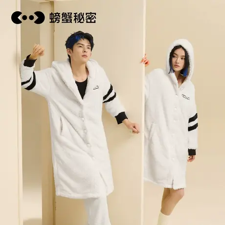 螃蟹秘密带帽睡袍睡衣女珊瑚绒加绒加厚套装抗静电连帽睡衣可外穿商品大图