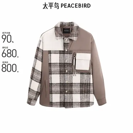 【商场同款】太平鸟男装 潮流美式格纹拼接衬衫式羽绒服B1ACE4374商品大图