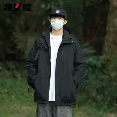 雅鹿2026春秋季新款户外情侣款连帽冲锋工装夹克防风百搭宽松外套图片
