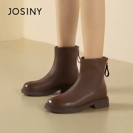 卓诗尼马丁靴女鞋秋冬新款英伦风圆头切尔西短靴法式短筒瘦瘦靴图片