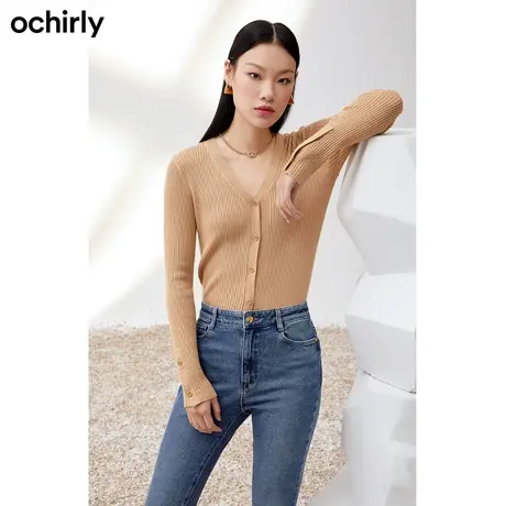 【品牌甄选】欧时力 羊毛慵懒风针织开衫新款秋镂空上衣设计感商品大图