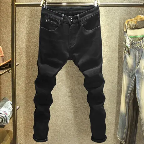 黑色潮牌秋冬款牛仔裤男士修身小脚裤舒适百搭立体烫印工艺长裤子商品大图