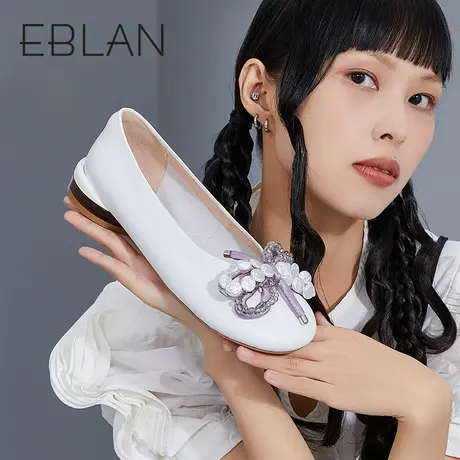 伊伴女鞋春季新款黑色单鞋甜美气质舒适平底鞋约会日常通勤鞋商品大图