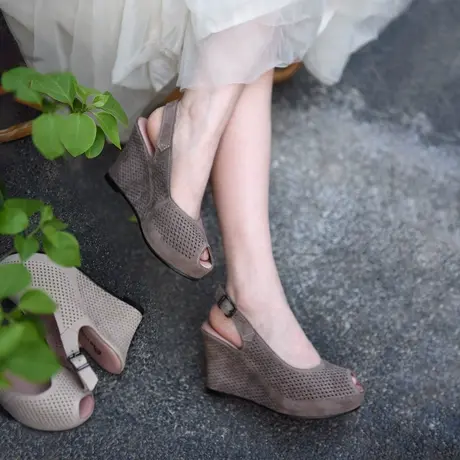 Artmu阿木原创厚底坡跟鱼嘴凉鞋防水台高跟鞋凉鞋女士2023新款商品大图