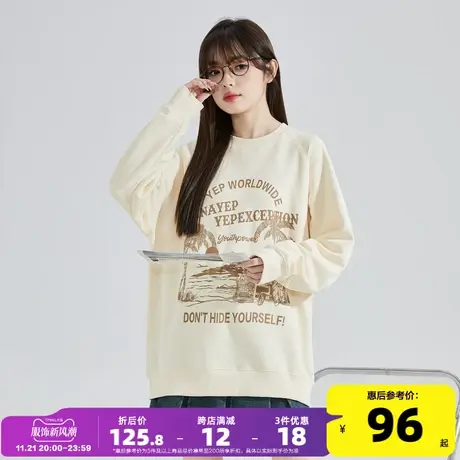 唐狮2024春季新款YEP联名女卫衣圆领小个子宽松美式风插肩袖上衣G图片