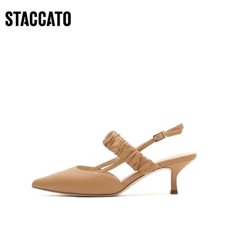 思加图新款奶油鞋通勤尖头褶皱凉鞋细跟凉鞋女鞋9PV67AH2图片