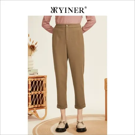 YINER音儿女装2022冬季新款通勤翻边铅笔休闲裤商品大图