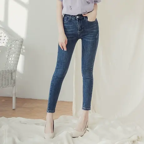 桔熊牛仔裤子女春秋季钮扣拉链猫抓纹弹力小脚裤胖妹妹大码BA4798图片