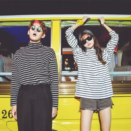 2023年春秋冬季新款高领条纹上衣洋气百搭内搭打底衫女装长袖t恤图片