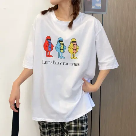 纯棉短袖t恤女装2021宽松韩版半袖设计感小众chic港味上衣服ins潮商品大图