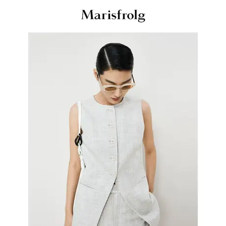 【意大利进口面料】玛丝菲尔2023年夏季新款燕尾式复古马甲外套女商品大图