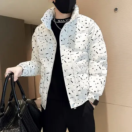 2023新款冬季棉服男ins花色设计感潮牌立领短款冬装棉袄轻熟外套图片