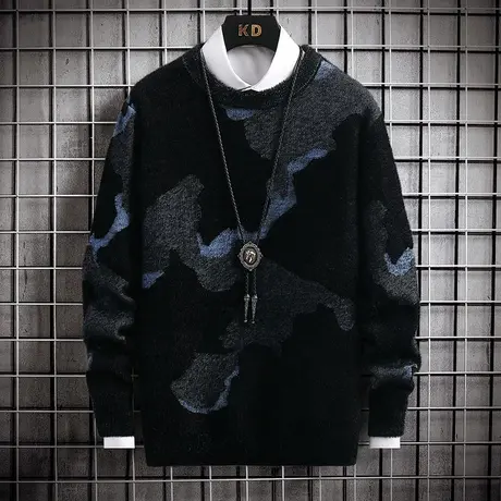 男士毛衣针织衫潮流马海毛水貂绒秋装上衣服羊毛男装迷彩提花线衣图片