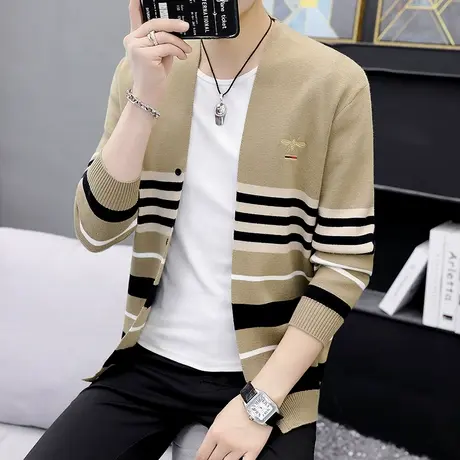 毛衣男士针织衫外套开衫春秋季韩版蜜蜂刺绣学生宽松外穿薄款线衣商品大图