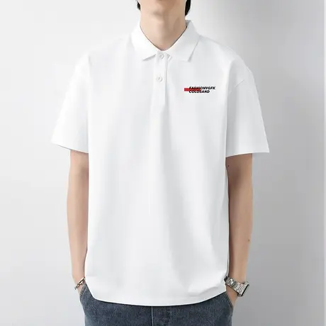 翻领保罗polo衫白色短袖t恤男宽松潮流夏季冰丝凉感有领半袖体恤图片