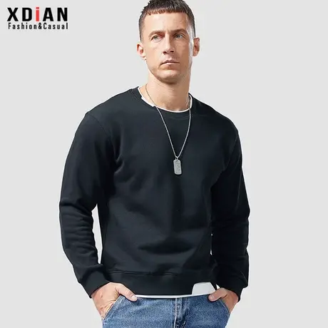 假两件卫衣男士纯棉圆领纯棉宽松无帽套头纯色秋冬季重磅长袖T恤商品大图