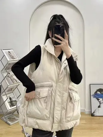 羽绒棉马甲女秋冬季2023新款短款连帽棉背心宽松洋气外穿马夹外套图片