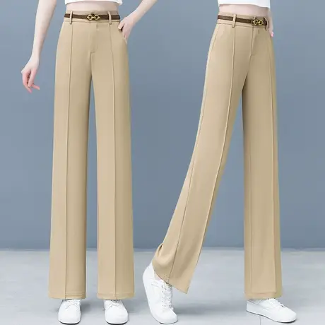 高腰西装面料阔腿裤女高级感2023春季新款直筒宽松职业拖地长裤子图片