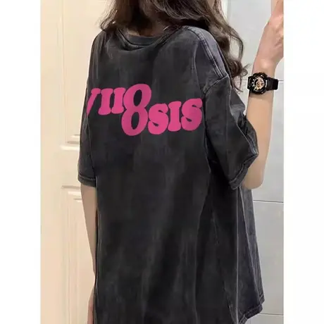 爆款美式复古短袖T恤女夏小众设计感多巴胺穿搭宽松休闲纯棉上衣商品大图