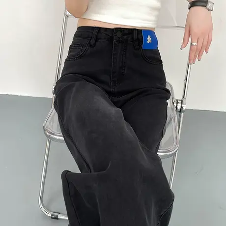 天丝阔腿牛仔裤女2024年春秋新款高腰垂感窄版宽松显瘦直筒拖地裤商品大图